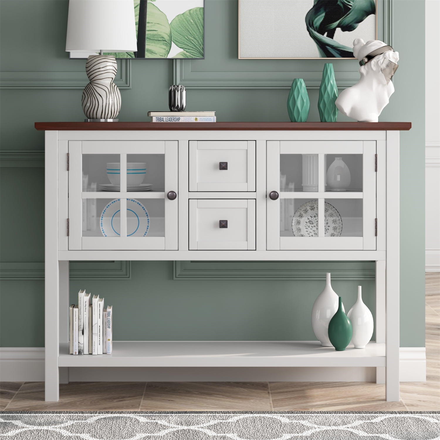 45" Modern Console Table Sideboard with 2 Drawers & 2 Cabinets & 1 ...