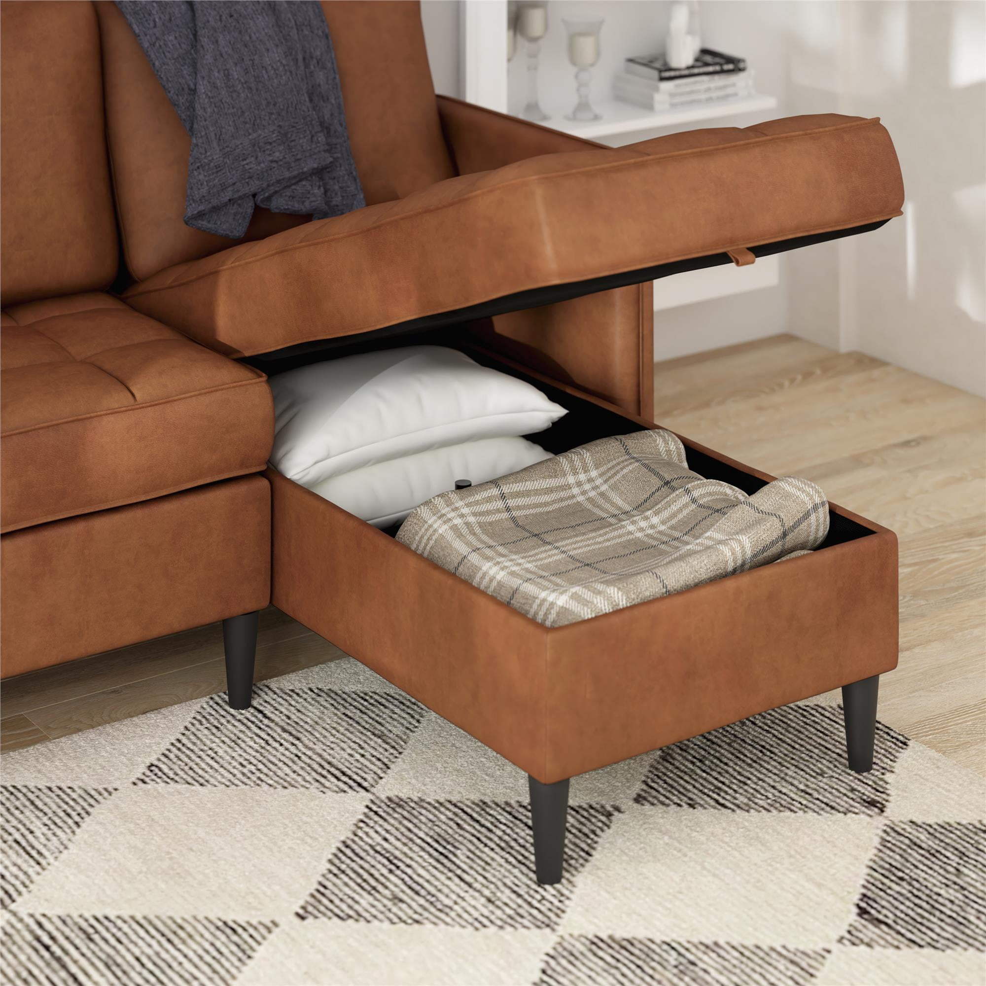 DHP Xandor Modular Sectional Sofa with Storage Chaise, Camel Faux Leather