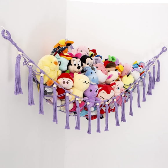 Hamaca de juguete YKBU de macramé hecha a mano, color morado, para animales de peluche