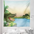 thumbnail image 1 of Reptile Tapestry, Illustration of Exotic Crocodile at the River with Palm Trees Humor Summer Design, Fabric Wall Hanging Decor for Bedroom Living Room Dorm, 5 Sizes, Green Blue, by Ambesonne, 1 of 1