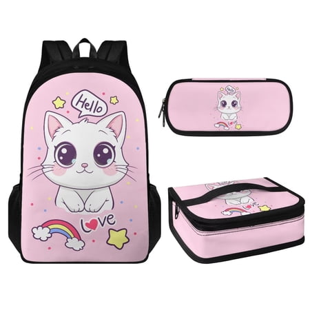 KUIFORTI Shoulder Bag Backpack Crossbody Bag Portable Lunch Bag Handbag Pencil Case with Strap, Cute Love Cat