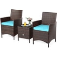 thumbnail image 1 of unbranded 3 Pieces Patio Rattan Furniture Set, Outdoor Wicker Cushioned Sofa with Tempered Glass Tabletop, Rattan Conversation Set for Porch Yard Balcony Backyard Pool, Turquoise, 1 of 18