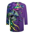 thumbnail image 5 of Cavosen Carnival Day Womens Dressy Tops 3/4 Length Sleeves Festival Mardi Gras Round Neck Tops Mask Graphic Print Shirts Holiday Stylish Blouse Loose Athletic Tees Party Tuesday 3XL, 5 of 5