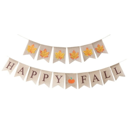 

2pcs HAPPY FALL Letter Banner Pendant Pumpkin Maple Leaf Linen Burgee Party Supplies for Thanksgiving ( Pumpkin Maple Leaf)