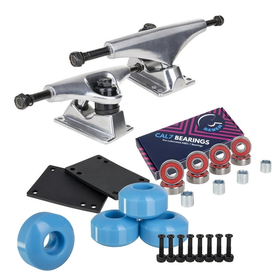 Cal 7 Skateboard Combo, 5.25" Silver Trucks, 52mm 99A Wheels, Bearings/Hardware Set (Baby Blue Wheels)