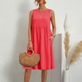 thumbnail image 2 of Sentmoon Robe en Lin pour Femmes, Longues Robes Maxi pour Femmes 2026 Été, Couleur Unie, Sans Manches, Col Ras du Cou, avec Poches, Extensible, Coupe Régulière, Élégantes Robes Longues pour Femmes P-5TG, 2 of 9