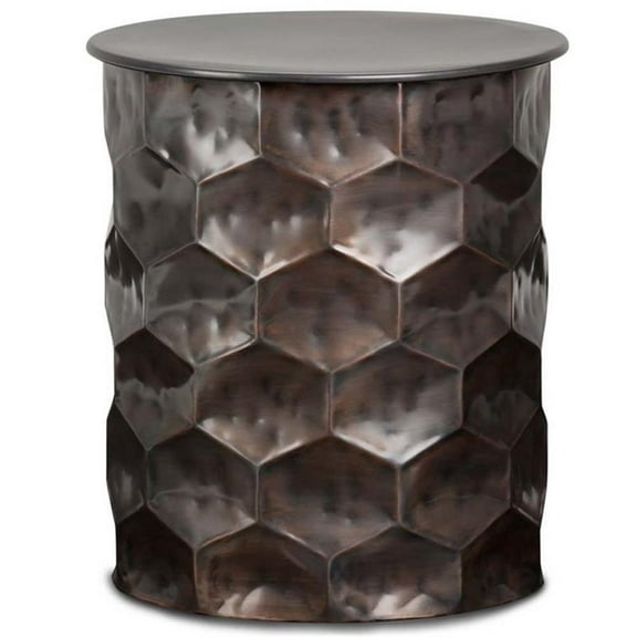 Maklaine Industrial 17" W Metal Storage Accent Side Table in Antique Bronze