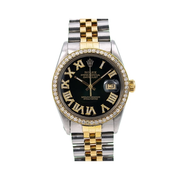 Pre-Owned Rolex Datejust 16013 36mm Black Diamond Dial Two-Tone Bracelet Watch
