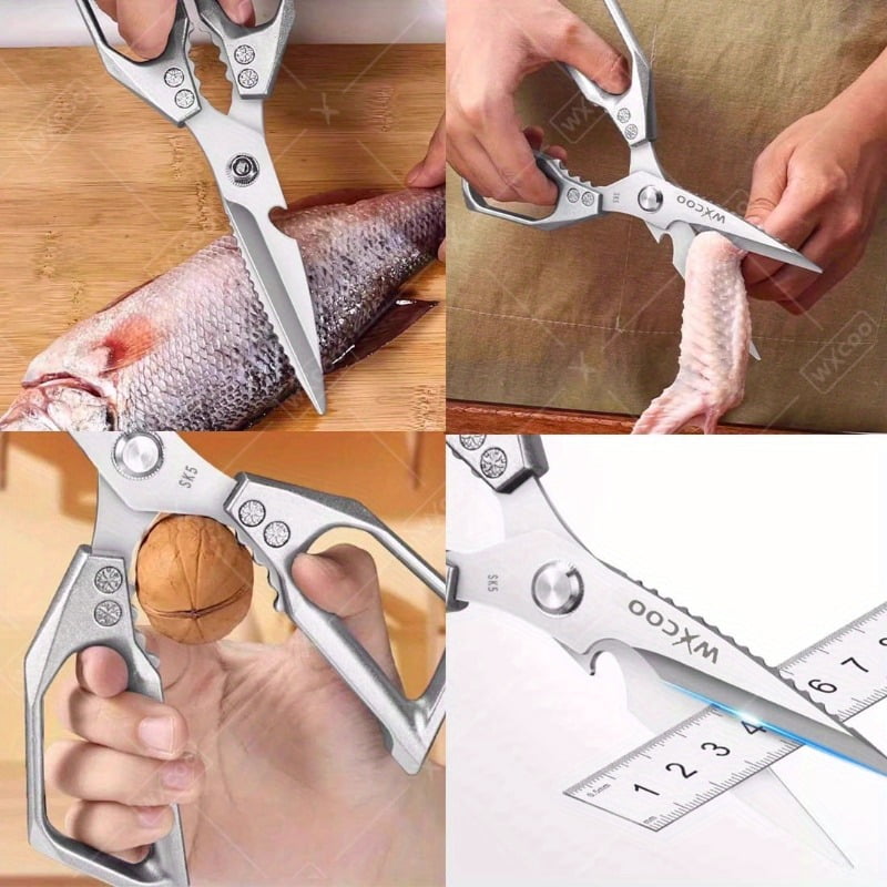 7PCS Professional Kitchen Chef Knife Set Handmade Forged Stainless Steel Kitchen Utility Boning Butcher Fish Bone Scissors Ultra-Sharp Cutting Fish Duck Meat Scissors for Cooking