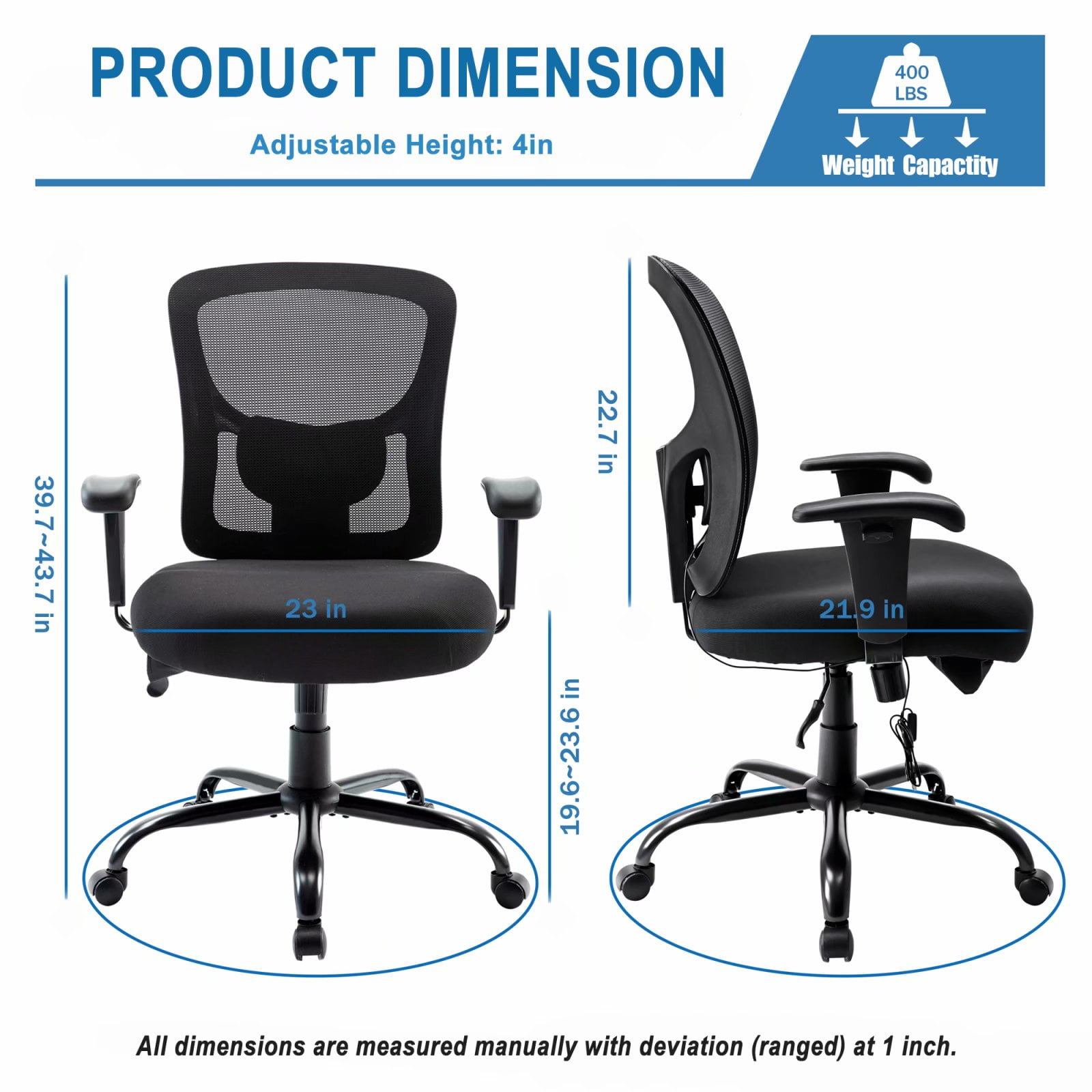 Buy Bigroof Task Office Chair, Heavy Duty 400lbs Wide Seat Ergonomic ...