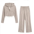 thumbnail image 2 of ECHFIPROM Big Girls Fall Outfit Long-Sleeve Hooded Pullover Top and Pants Sports Casual 2 Piece Set Age 1-14 Years,Khaki,5-6Years, 2 of 6