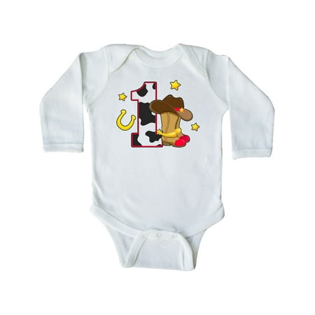 

Inktastic Cowboy Birthday One Year Old with Cowboy Boots Gift Baby Boy Long Sleeve Bodysuit