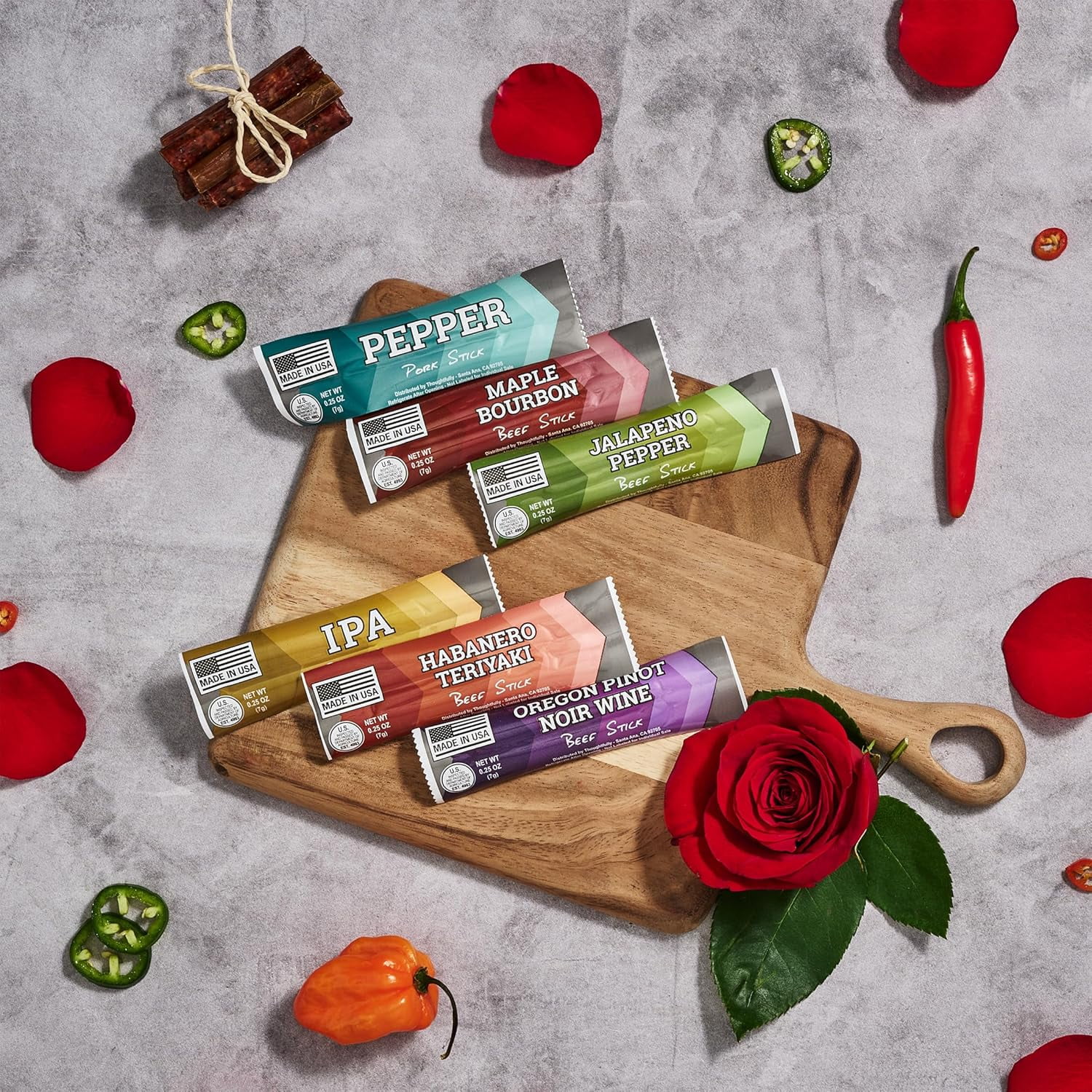 Man Crates Jerky Heart, Beef Sticks Snack Pack with Flavors Like Habanero and Maple Bourbon for Father's Day Gifts