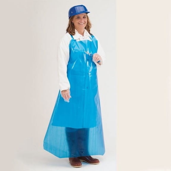 Vinyl Aprons, Blue, 35'' x 45'', 4 MIL with Tie - Vinyl Replacement Aprons, 100 count