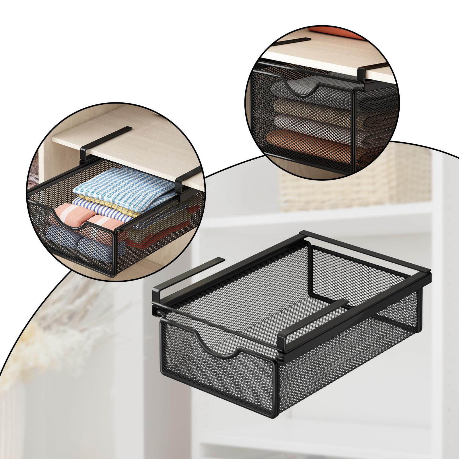 Sliding Drawer Organizer Under Desk Storage Cabinet Basket Dustproof Multipurpose for Closet Shelves and Dresser
