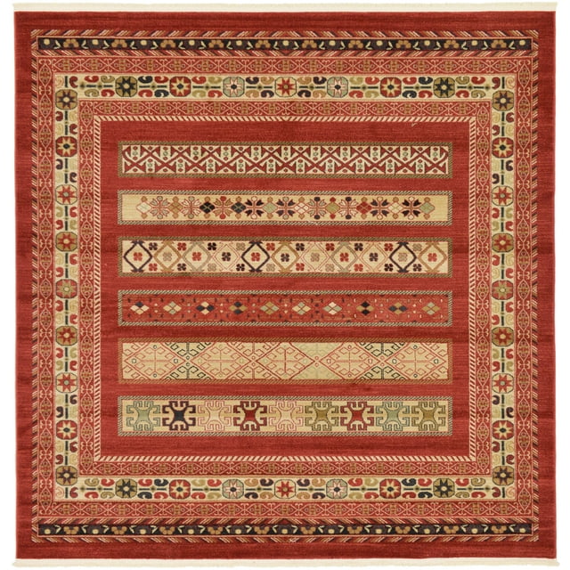 Unique Loom Fars Collection Tribal Modern Casual Square Rug, 8 Feet, Rust Red/Beige