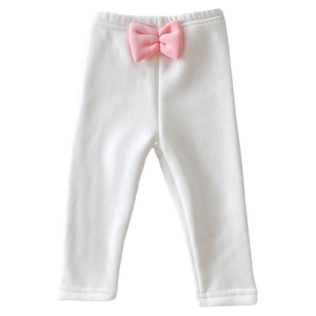 Otoño e invierno nuevo bebé más leggings gruesos de terciopelo pantalones largos a juego con lazo de color sólido (beige, longitud de pantalones 66 cm)