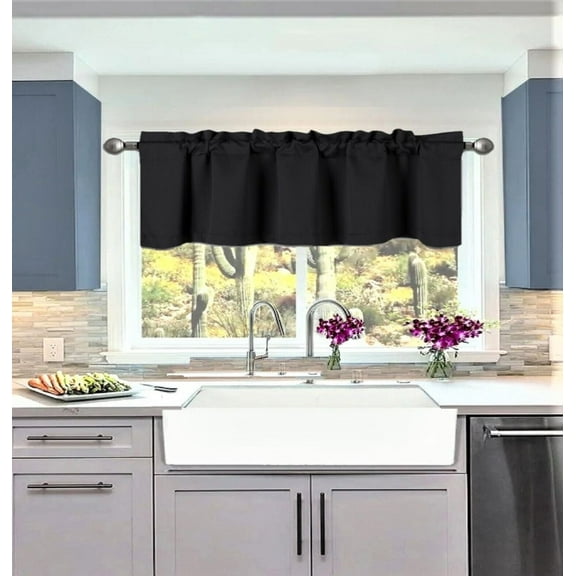 1 Kitchen valance thermal black solid rod pocket blackout window dressing filtering TVLO size 54" wide X 18" length