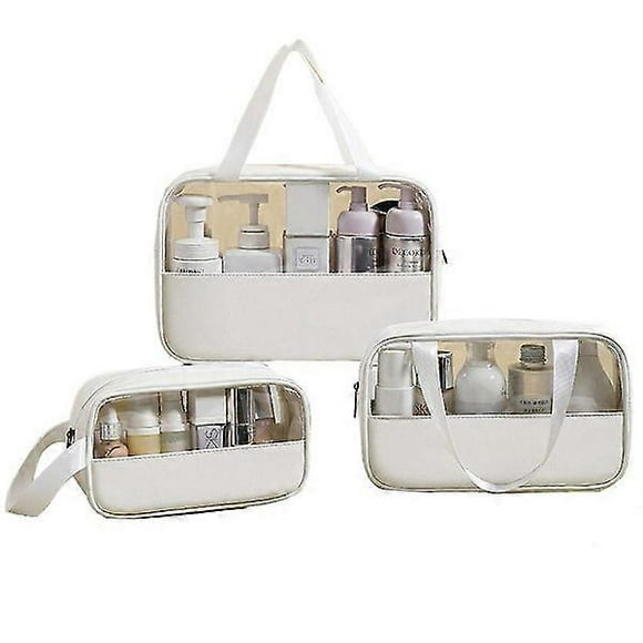 Transparent PVC Cosmetic Bag with Seams, PU Bath Bag, Waterproof, Large Capacity, Set