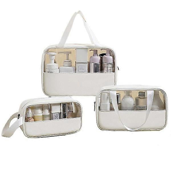 Transparent PVC Cosmetic Bag with Seams, PU Bath Bag, Waterproof, Large Capacity, Set