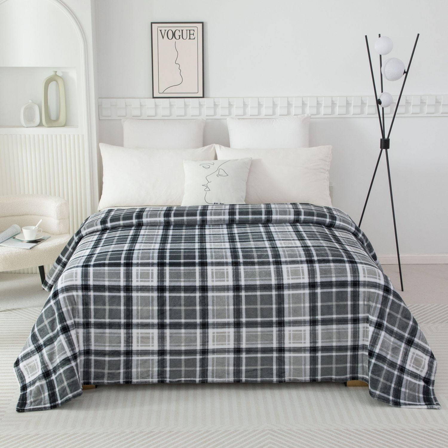 Mainstays Plush Blanket Gray Plaid T, Size: Twin - King