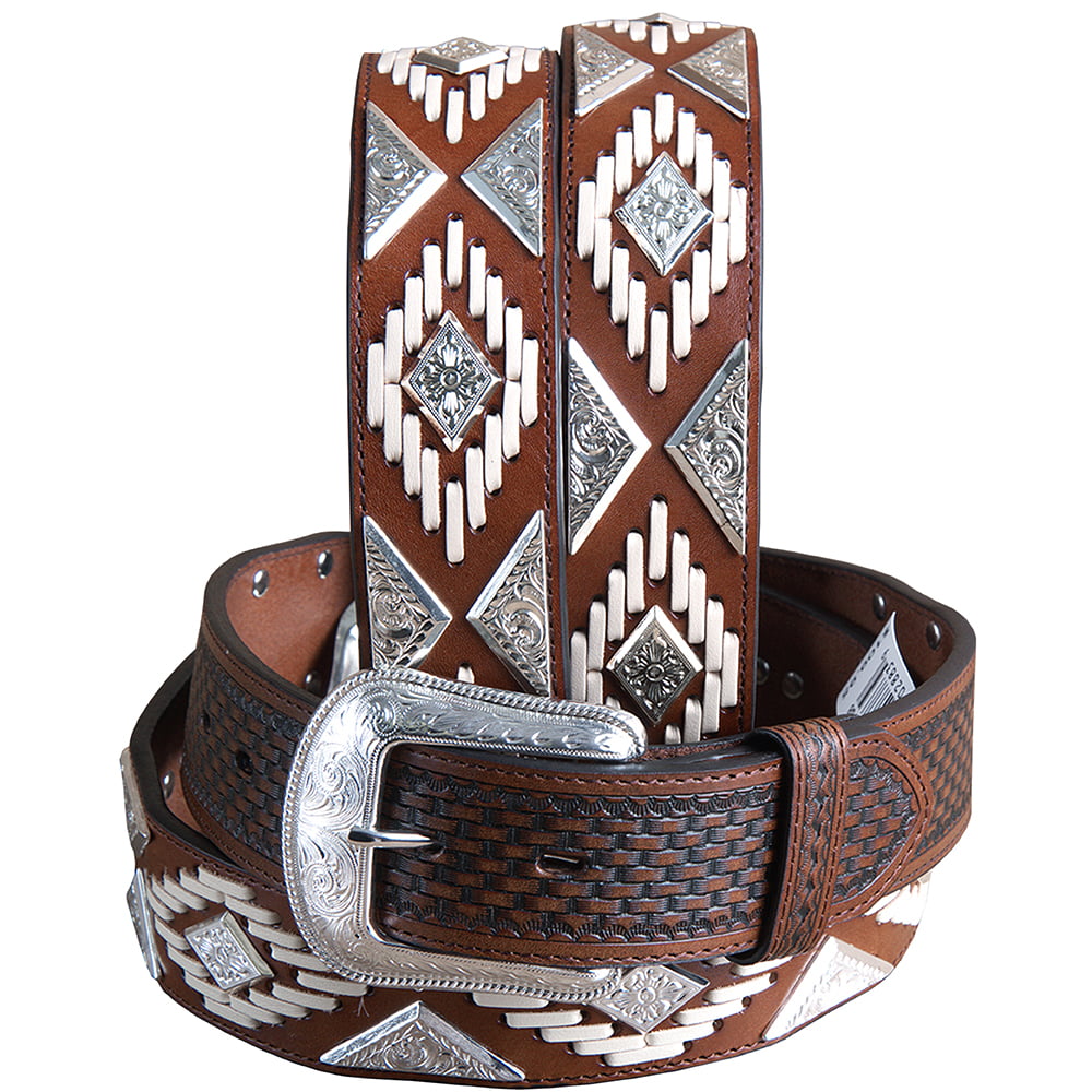 MENS BELT 32 34 36 38 40 LEATHER TOOLED BROWN WESTERN COWBOY STYLE WOMEN BELTS