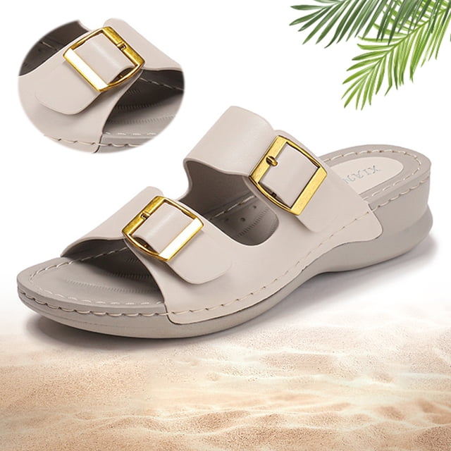 Zapatos Verano Casuales Cuña Sandalias Con Correa Hebilla Doble