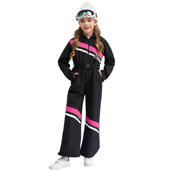 Zaldita Kids Waterproof Jumpsuit Snowsuit Hooded Romper Boys Girls Ski Suit Winter Overalls Hot Pink&Black 8