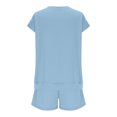 thumbnail image 6 of Girls 2 Piece Outfits Set Solid Color Round Neck Short Sleeve Top and Drawstring Shorts Set Summer Casual Loungewear Comfortable Clothing Sets with Pockets, 6 of 9