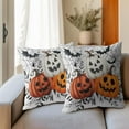 thumbnail image 6 of Halloween Pumpkins Throw Pillow Covers 18x18 Inch Pumpkin Jack-O-Lanterns with Black Bat Web Decorative Holiday Pillow Case linen Fall Farmhouse Cushion Cover for Home Sofa Couch, 6 of 6