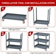 thumbnail image 3 of 3 Tier Rolling Cart, Thicken Movable Cart with Lockable Wheels Handle, Utility Cart, 3 of 8