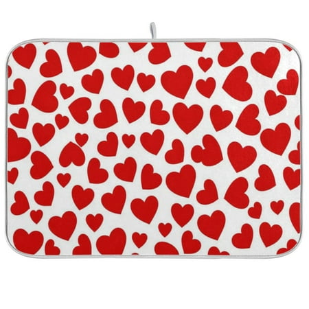 

Dish Drying Mat 18 x 24 Highly Absorbent Microfiber for Dishes Utensils Six Hearts