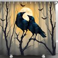 thumbnail image 1 of Gothic Shower Curtain - Moonlit Forest Design with Bats Perfect for Halloween Decor, 1 of 5