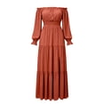 thumbnail image 5 of Squevariel Maxi Dresses for Women Solid Color Off the Shoulder Dress Casual Long Sleeve Summer Dress, 5 of 5