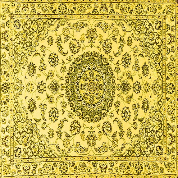 Ahgly Company Indoor Square Medallion Yellow Traditional Area Rugs, 6' Square