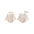 thumbnail image 2 of Michellecmm  Baby Girls Romper Dress Solid Color Ruffled Trim Jumpsuits Headband, 2 of 9