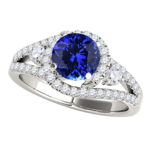 Mauli Jewels Engagement Rings for Women 1.65 Carat Halo Tanzanite And Diamond Engagement Ring 4 prong 14k White Gold