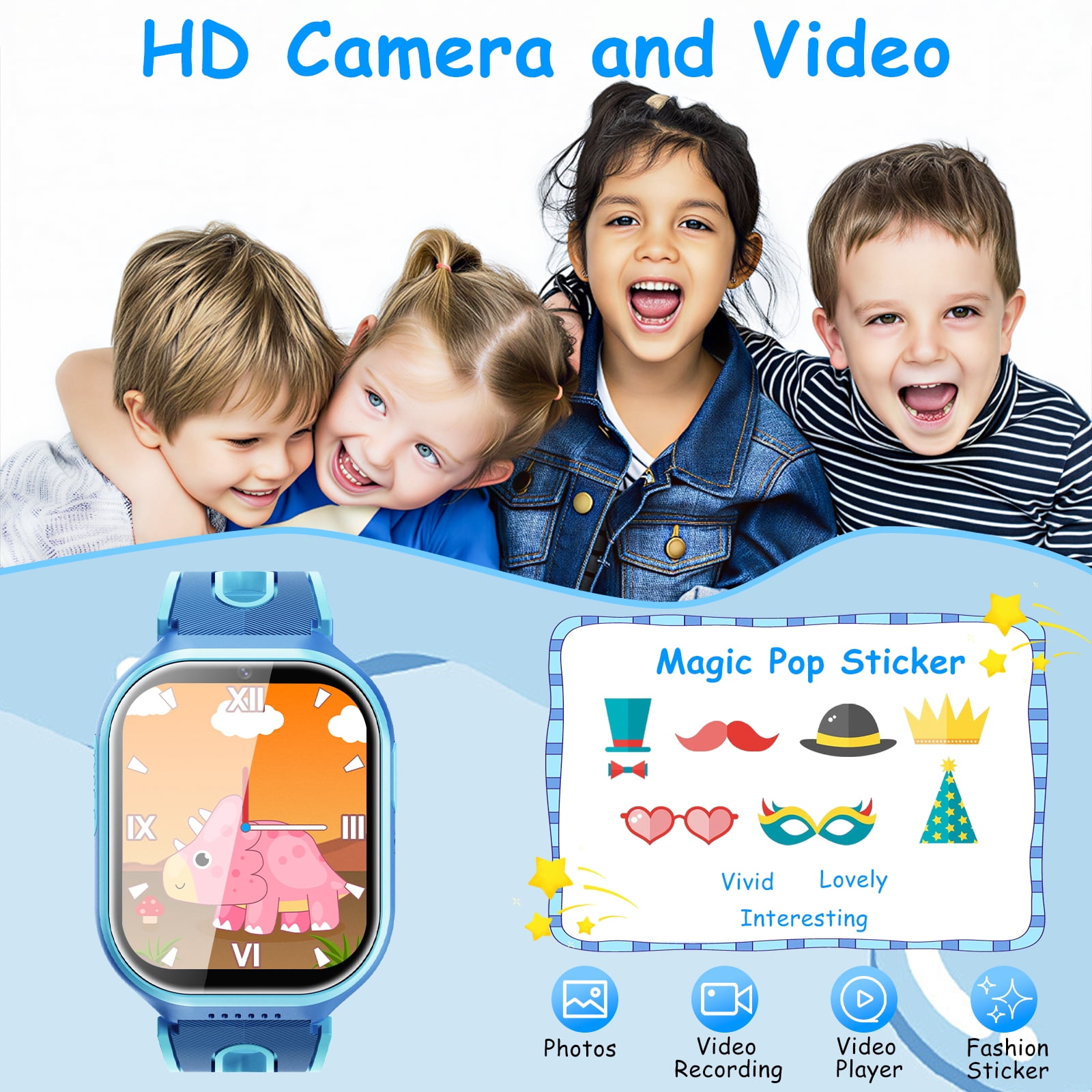 Kids Smart Watch for Boys Girls, 1.83"HD Smartwatch for Kids with Habit Tracker, 26 Games, Video Camera Music Player Pedometer Alarm Clock, Waterproof Smartwatches, Boys Girls Birthday Gift Blue