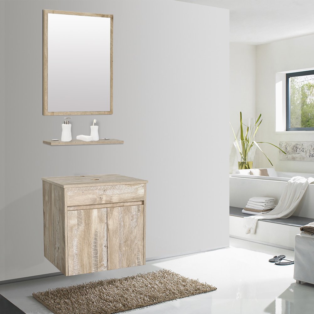 Wall Mounted Bathroom Vanity Natural Wood with Mirror, without