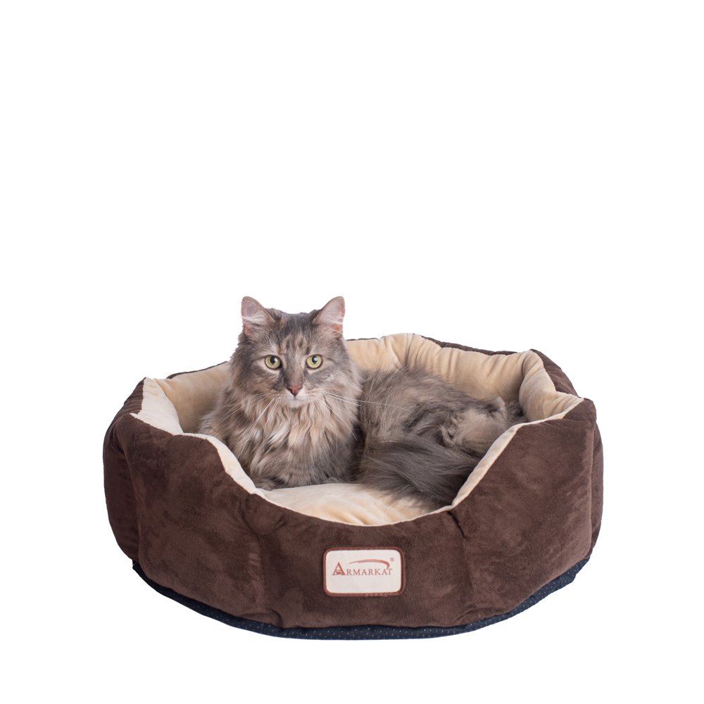 Armarkat Covered Pet Cat Bed, Mocha & Beige
