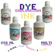 Sublimation Ink 5 Bottles (Set+Black) Universal Use Each Bottle 250ML For Clothing / Refill for Epson Deskjet Printers Including C88 C88+ WF7720 WF7710 WF2750 WF3620 ET2720 ET2650 ET2750 and Others