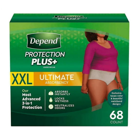 Depend Protection Plus Ultimate Underwear for Women, XXL, 68 Count