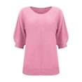 thumbnail image 4 of ManxiVoo Women's Off Shoulder Sweater Top Long Sleeve Pullover for Fall and Summer Layering with Three Quarter Sleeve Holiday Style L Size Pink, 4 of 4