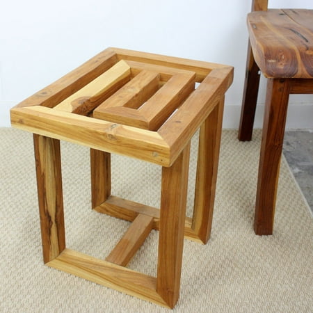 Best Oil For Teak Furniture HAUSSMANN Teak Maze Spa Stool 12x15.5x16 inch H Farmed Teak Hand Dowel in Natural Teak Oil ()
