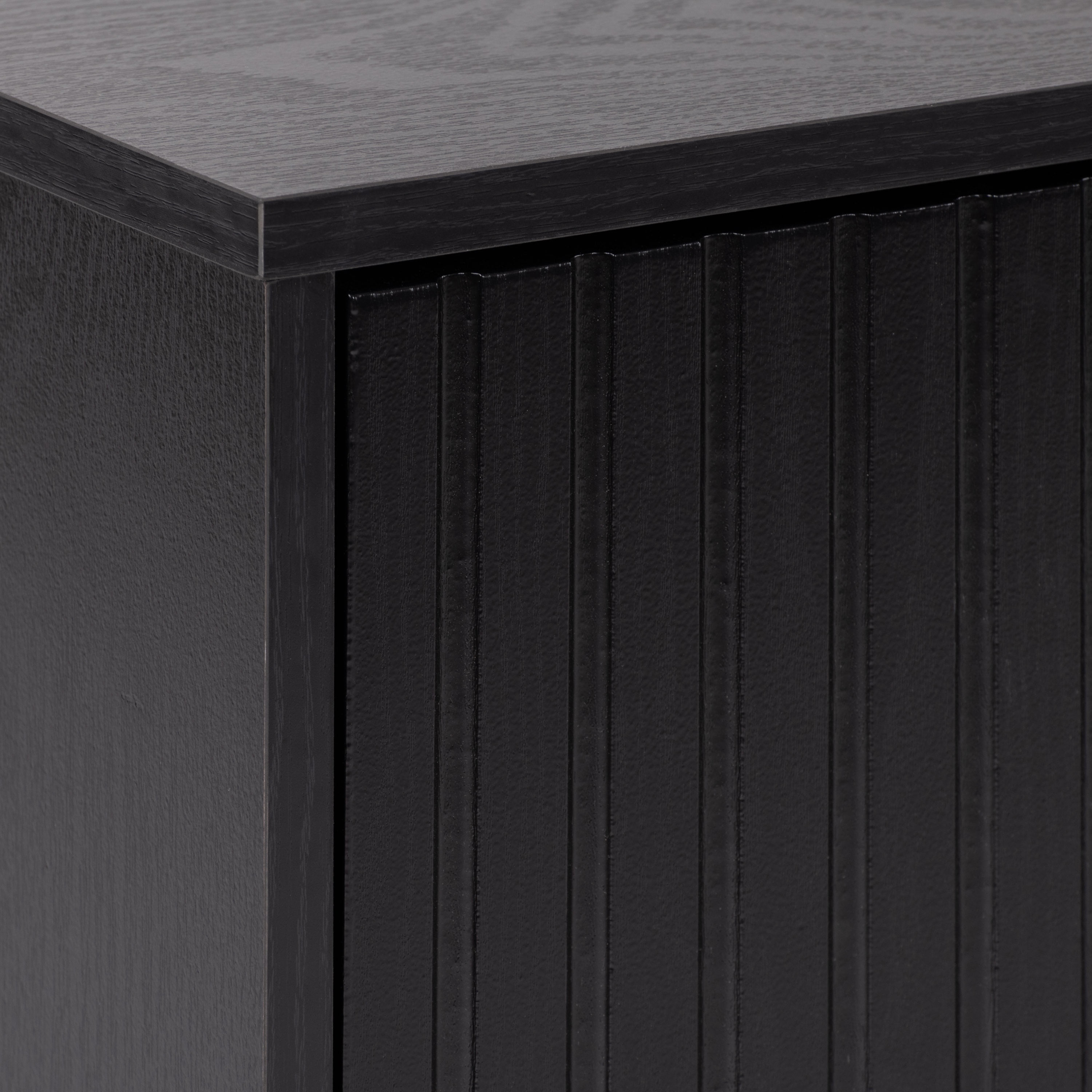 CorLiving Lysander Engineered Wood Fluted Sideboard with 4 Doors and 4 Shelves, Black