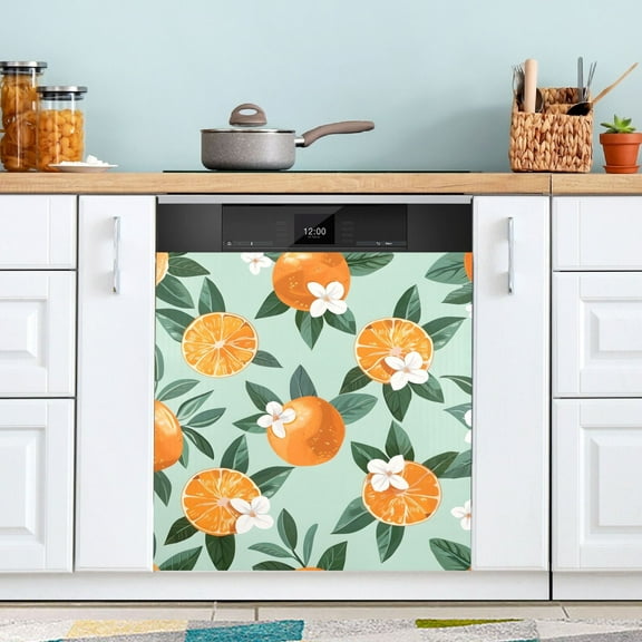 Orange with Flower Dishwasher Magnet Cover Magnetic Fridge Door Cover Home Kitchen Decor 23"x 26"
