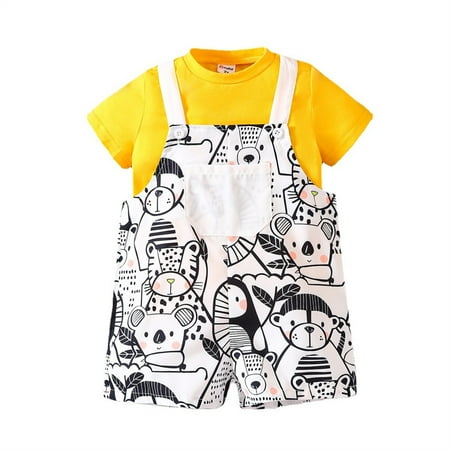 

ZRBYWB Kids Toddler Baby Girl Clothes Spring Summer Print Animal Cotton Short Sleeve Tshirt Suspender Pants Outfits Clothes Summer Clothes