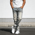 thumbnail image 3 of Men's Non-Stretch Slim Taper Jeans - Faded Light Blue Wash Distressed Denim Pants, Structured Slim Fit Trousers for Casual Daily Wear, 3 of 3