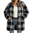 thumbnail image 2 of Brnmyaeo Womens Fleece Flannel Jacket Trendy Plaid Sherpa Lined Jacket with Pockets Oversized Button Down Mid-Length Warm Teddy Coat, 2 of 7