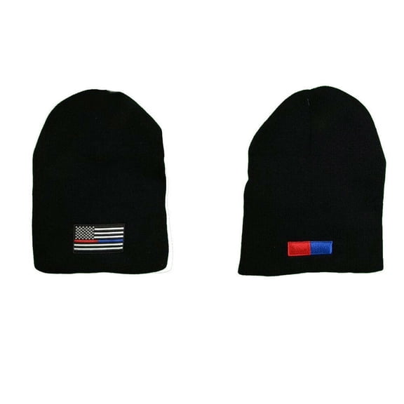 8" USA First Responders Thin Red Blue Line Embroidered Beanie Skull Cap Hat